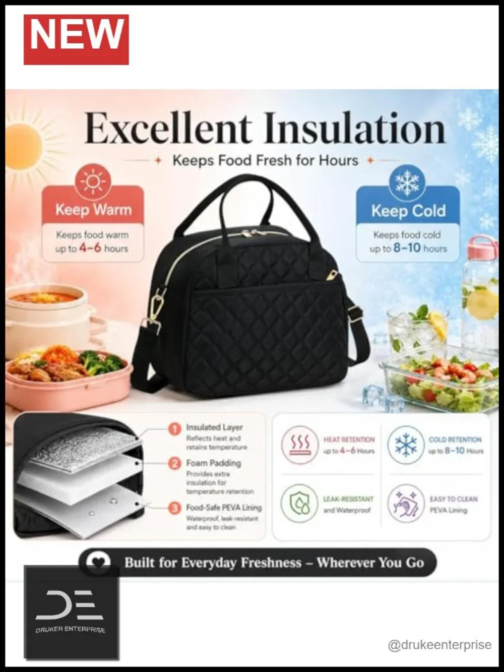 Insulated Lunch Bag Large Capacity Cooler Tote for Work School Travel Picnic